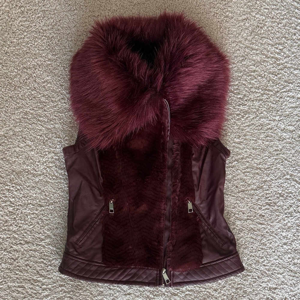 Guess Maroon Faux Fur Vest